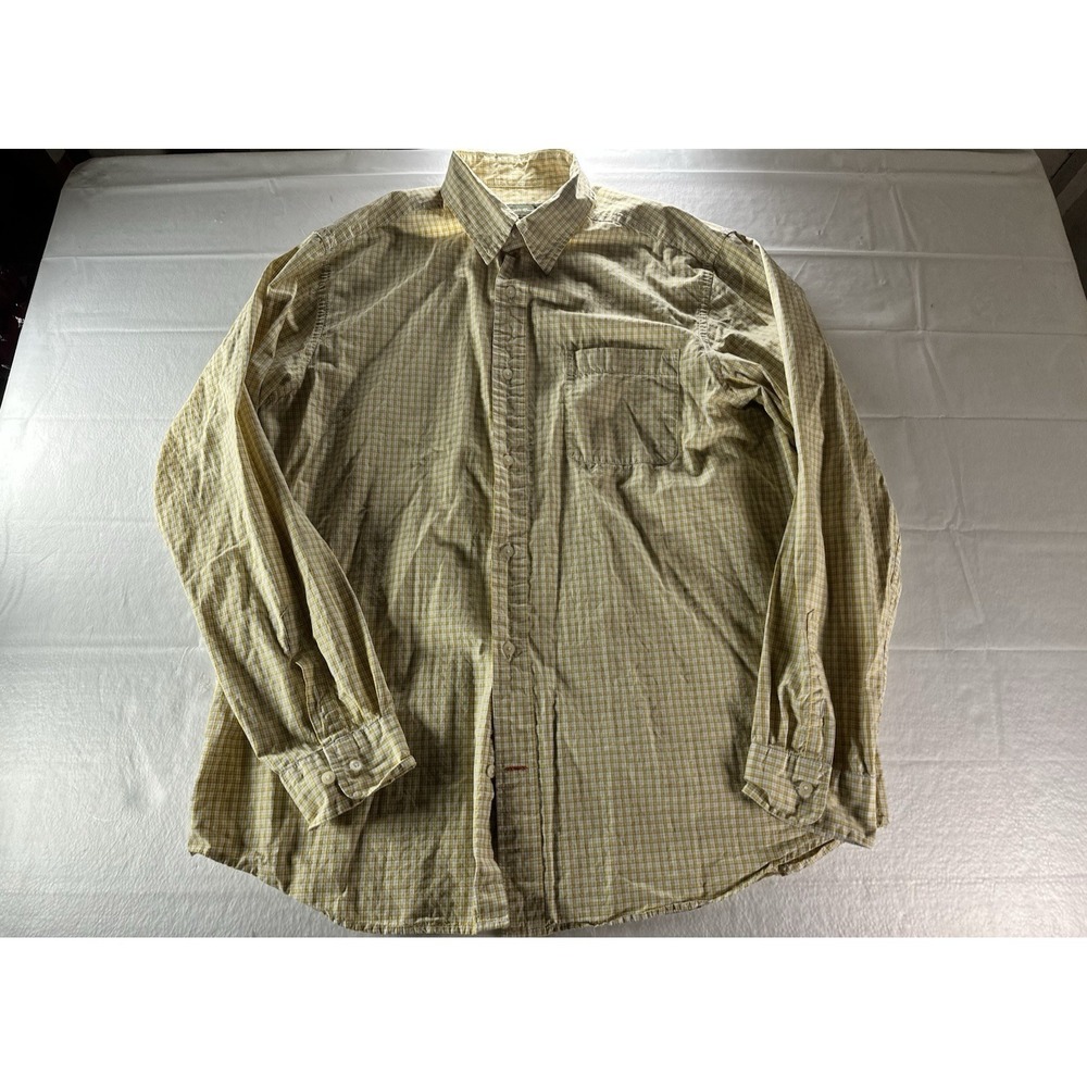 Eddie Bauer Button Up Long Sleeve Shirt Mens Large Yellow Classic Cotton